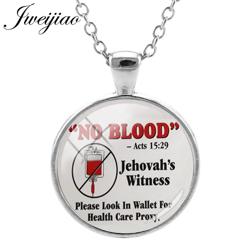 JWEIJIAO ' No Blood 25mm Glass Cabochon Necklace Jehovah's Witness Jewelry Color Chian Pendant QF90 | Украшения и
