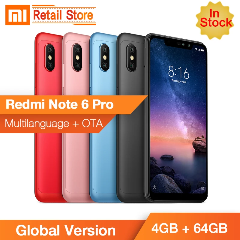 In Stock Global Version Xiaomi Redmi Note 6 Pro 4GB 64GB Snapdragon 636 Octa Core 6.26" Full Screen Cellphone Dual AI Cam FCC ID
In Stock Global Version Xiaomi Redmi Note 6 Pro 4GB 64GB Snapdragon 636 Octa Core 6.26" Full Screen Cellphone Dual AI Cam FCC ID