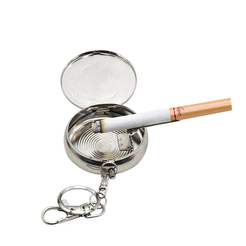 

Mini Outdoors Round Cigarette Keychain Portable Ashtrays Stainless Steel Creative Pocket Smoke Ash Ashtray with Keychain Fashion