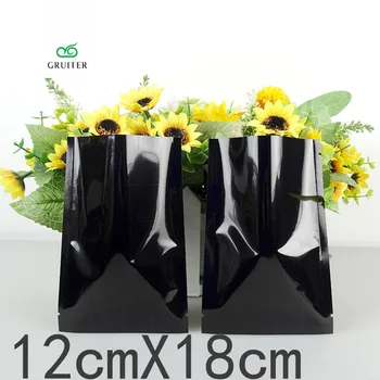 

100pc Black Glossy Heat Sealable Package Sample Bags Metallic Foil Open Top Bag With Tear Notch Flat Style 12x18cm(4.75x7in)