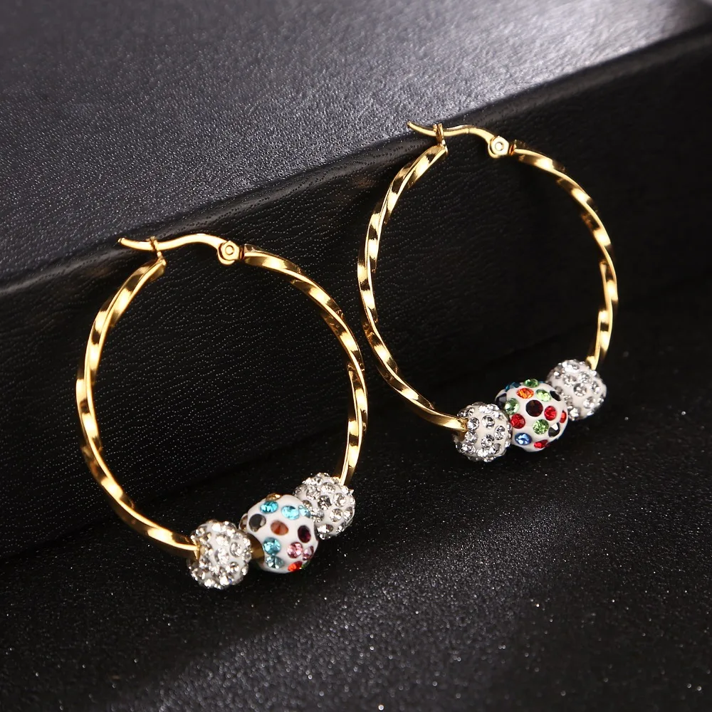 1pair Gold color Hoop Earring For Women Statement Fashion Jewelry Accessories 40mm Round Hoop Earrings with Beads Shambala 
1pair Gold color Hoop Earring For Women Statement Fashion Jewelry Accessories 40mm Round Hoop Earrings with Beads Shambala