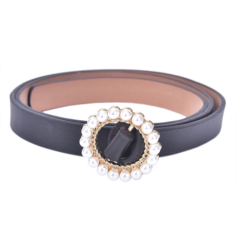 Leather Belt Women's Fashion Wild Solid Color Belt Alloy Roud Buckle Inlaid Pearl Decoration Sweet Style Belt Women
Leather Belt Women's Fashion Wild Solid Color Belt Alloy Roud Buckle Inlaid Pearl Decoration Sweet Style Belt Women