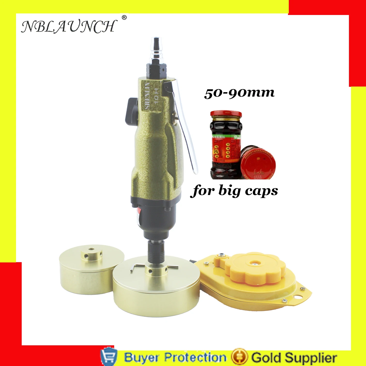 Pneumatic Big Cap Hand Held Bottle Capping Tool Plastic Bottle Capping 50-90mm Cap Screw Capping Machine 64kg/fcm Manual Capper
Pneumatic Big Cap Hand Held Bottle Capping Tool Plastic Bottle Capping 50-90mm Cap Screw Capping Machine 64kg/fcm Manual Capper