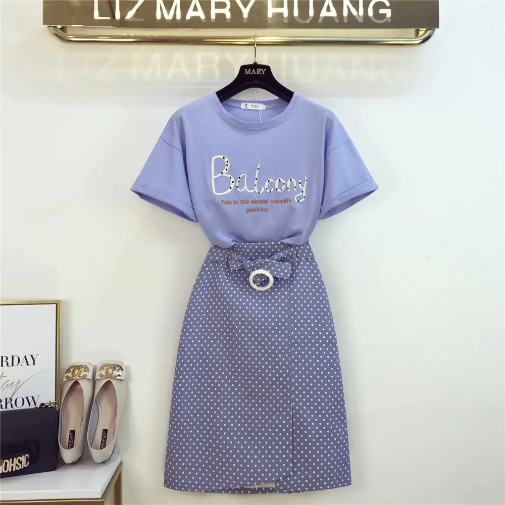 Embroidery Letter Pattern Short Sleeve T-shirts Pullover Tees+Polka Dot High Waist Sashes Split Skirts Women Summer Clothing Set
Embroidery Letter Pattern Short Sleeve T-shirts Pullover Tees+Polka Dot High Waist Sashes Split Skirts Women Summer Clothing Set