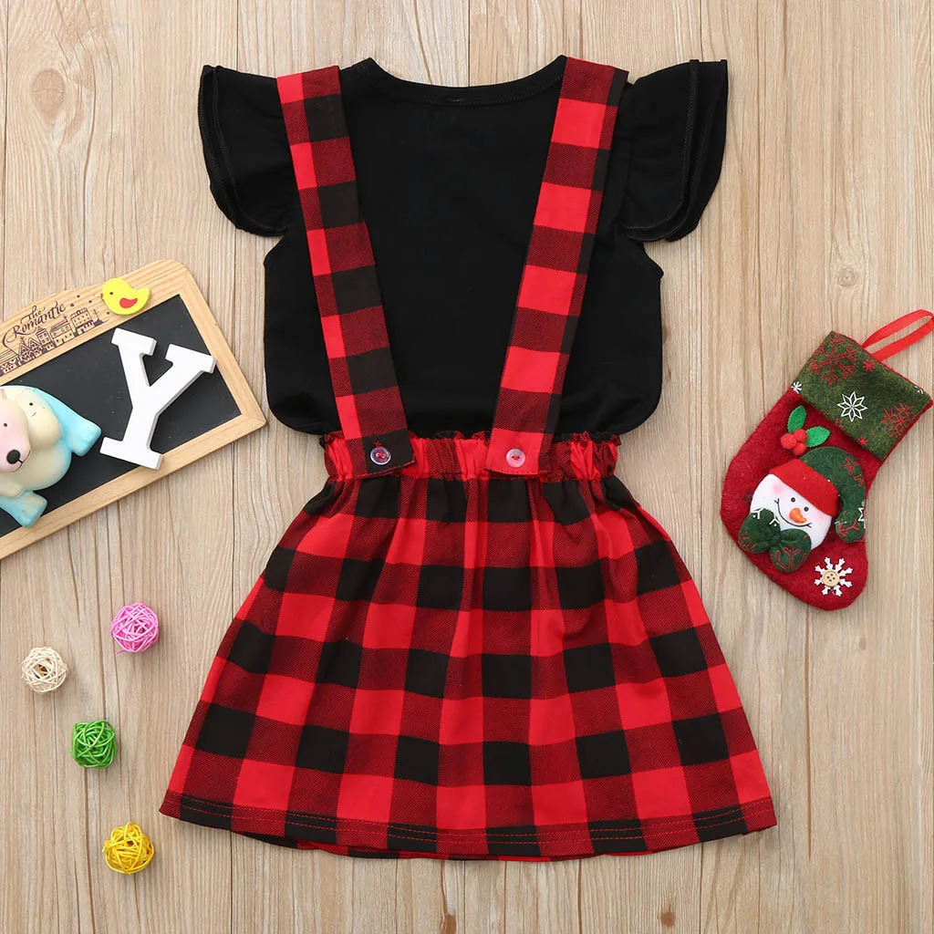 ONTO-MATO Toddler Infant Baby Girls Solid Black Flare Sleeve Ruffle Tops Red Black Plaid Strap Suspener Skirt Clothing Set
ONTO-MATO Toddler Infant Baby Girls Solid Black Flare Sleeve Ruffle Tops Red Black Plaid Strap Suspener Skirt Clothing Set