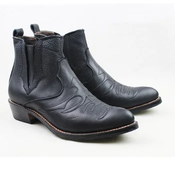 Men's Slip-On Cowhide Genuine Leather Work Boots 3.5cm Heels Western Cowboy Boots Black Botas Hombre Botas Militares, EU38-45
Men's Slip-On Cowhide Genuine Leather Work Boots 3.5cm Heels Western Cowboy Boots Black Botas Hombre Botas Militares, EU38-45