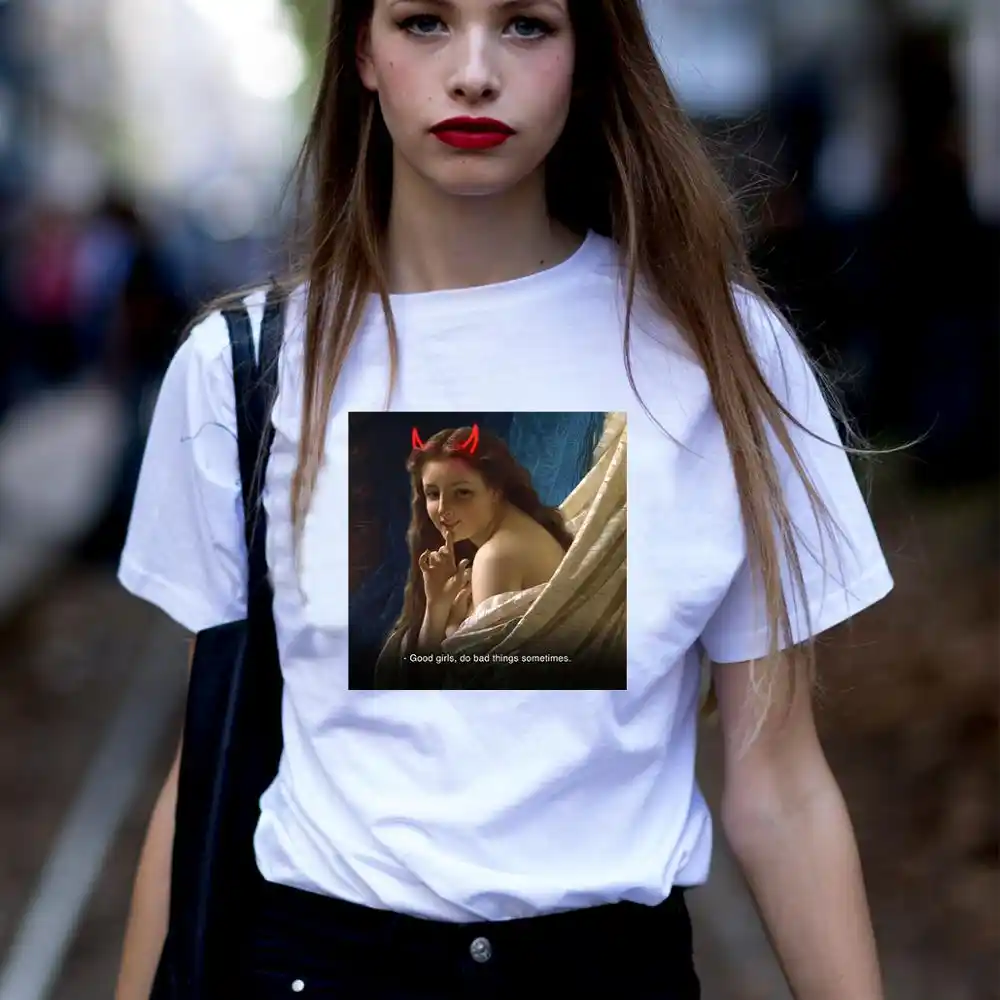 Tumblr Bad Girl T Shirt Sexy Girl Print White Top Tees 2019 Summer