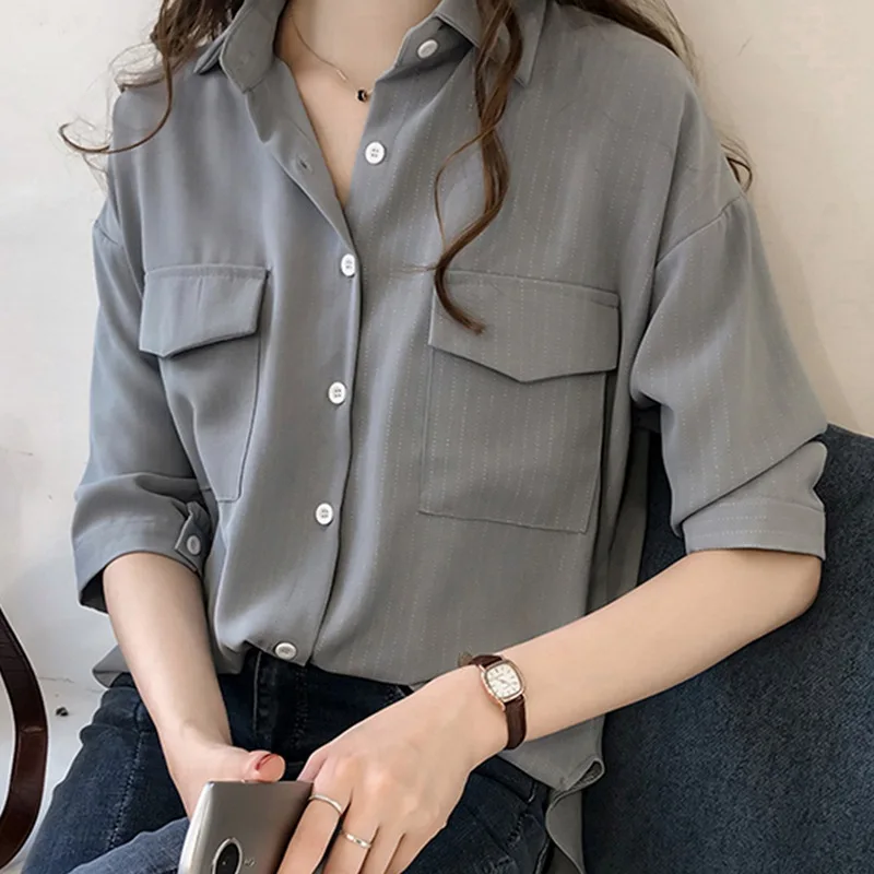 Women Blouses Striped Half Sleeve Shirts Women Tops Casual Blouse Female Pocket Shirt
Women Blouses Striped Half Sleeve Shirts Women Tops Casual Blouse Female Pocket Shirt