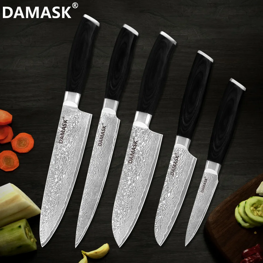 DAMASK Professional Japan Damascus Kitchen Knife Set VG10 Best Damascus Steel Chef Cooking Knife Black Pakka Wood Handle Cutlery
DAMASK Professional Japan Damascus Kitchen Knife Set VG10 Best Damascus Steel Chef Cooking Knife Black Pakka Wood Handle Cutlery