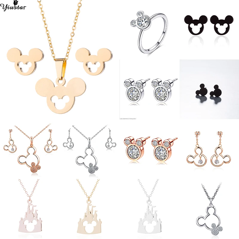 Yiustar New Mickey Jewelry Sets Hollow Double Mickey Necklaces for Women Boys Animal Mouse Ring Earrings Christmas Gifts Brincos
Yiustar New Mickey Jewelry Sets Hollow Double Mickey Necklaces for Women Boys Animal Mouse Ring Earrings Christmas Gifts Brincos
