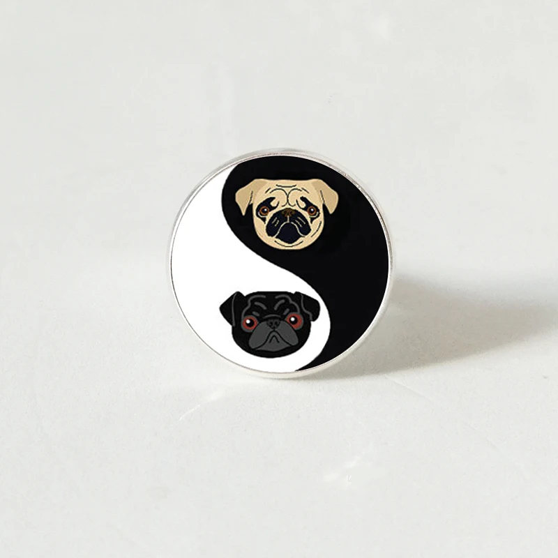 Стеклянное кольцо Yinyang для мопса черная и коричневая Собачка-бульдог подарок