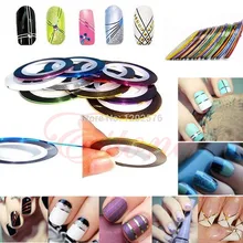 10 pièces Rouleaux Ligne De Bande De Rayure Ongles Art Décor Autocollant UV Gel Conseils Couleurs Mélangées(China)