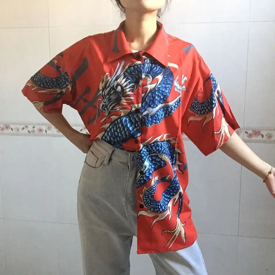 Summer Loose Oversized Button Gothic Harajuku Dragon Print Blouse Korean Streetwear Shirt Top Tee Punk Hip Hop Cardigans Blusas
Summer Loose Oversized Button Gothic Harajuku Dragon Print Blouse Korean Streetwear Shirt Top Tee Punk Hip Hop Cardigans Blusas