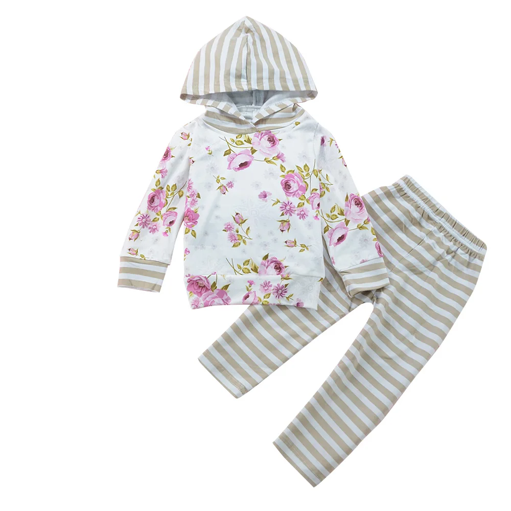 Infant Newborn Baby Kleding Suit Floral Hooded Tops Striped Sweater Striped Pants 2pc Children Clothing Sets
Infant Newborn Baby Kleding Suit Floral Hooded Tops Striped Sweater Striped Pants 2pc Children Clothing Sets