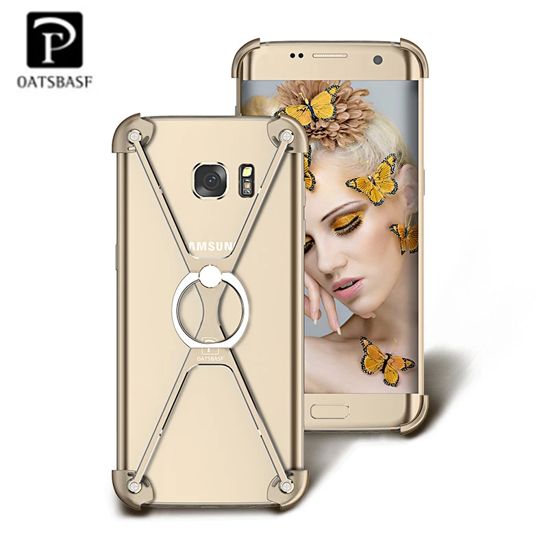 

For Samsung Galaxy S7 Edge/ S6 Edge/ S6 Edge Plus/ S8 Plus Case Cover Original Oatsbasf Metal Border Phone Case with Ring Holder