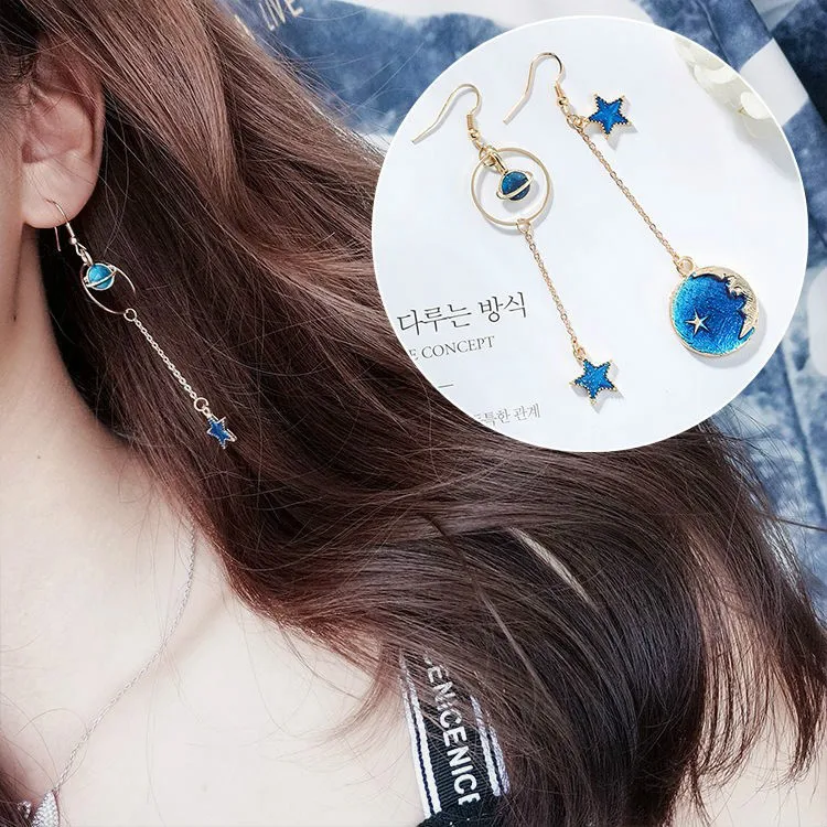 Hot Sale Fashion Drop Earrings Lovely Simple Blue / The Moon / Starry Sky / Long Section Asymmetric Pendant For Ladies Gift
Hot Sale Fashion Drop Earrings Lovely Simple Blue / The Moon / Starry Sky / Long Section Asymmetric Pendant For Ladies Gift