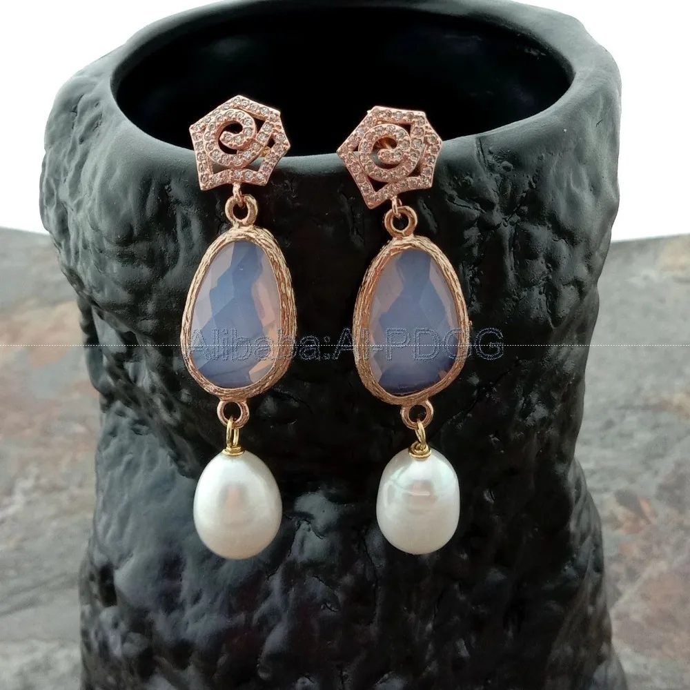 White Rice Pearl Crystal Earrings
