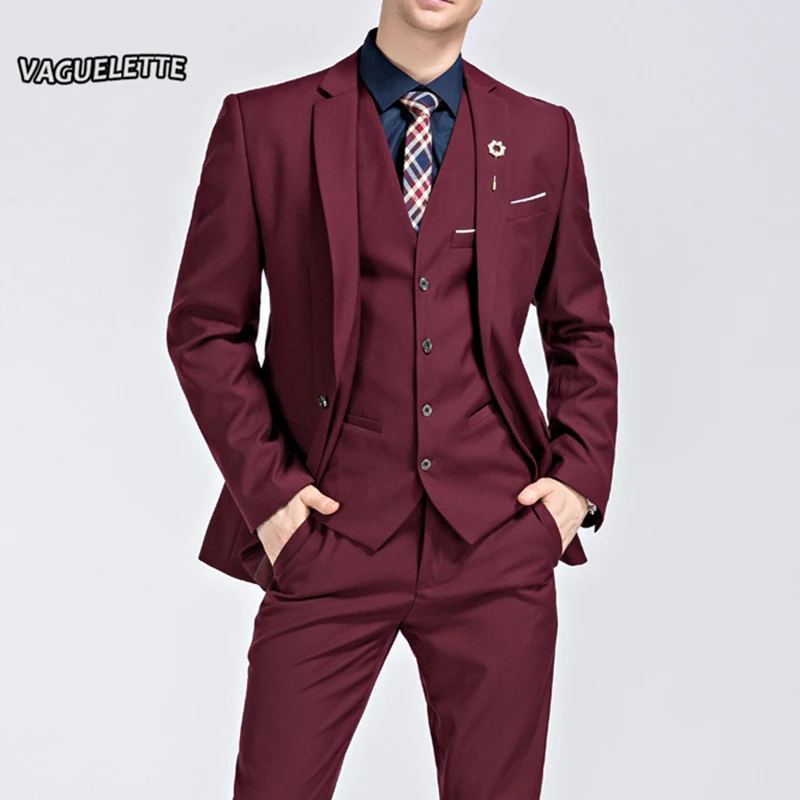 

Casual Burgundy Red Suit Men Wedding Groom 3 Piece Suit Formal Elegant Fashion Business Men Slim Fit Suits With Pants M-4XL