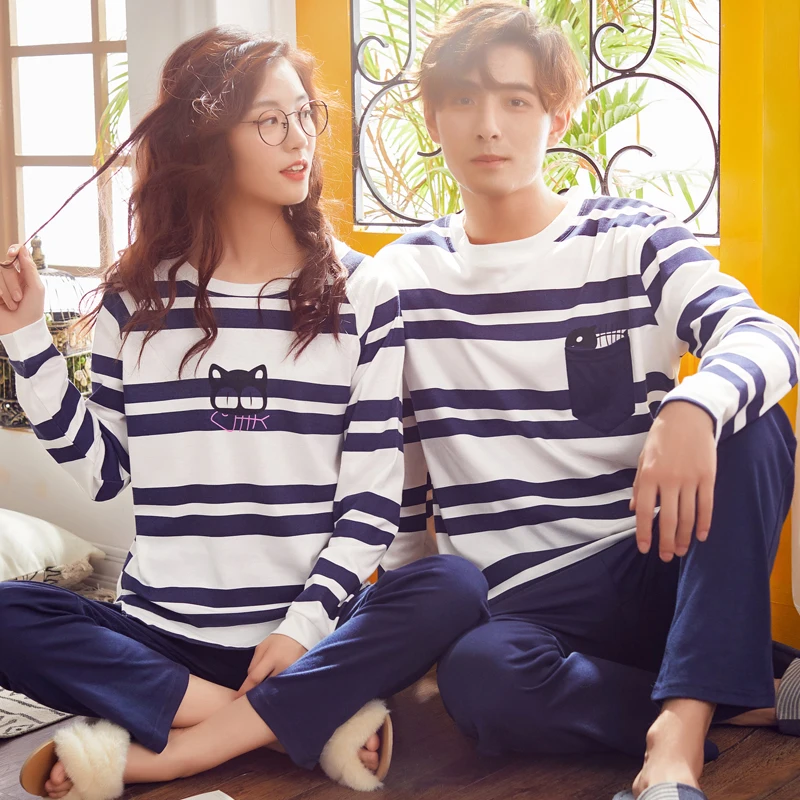 Autumn Spring Cotton Couple Pajama Sets Long Sleeve Cute Cat Fish Striped Womens Pajamas Set Casual Indoor Clothing Pyjamas Wome
Autumn Spring Cotton Couple Pajama Sets Long Sleeve Cute Cat Fish Striped Womens Pajamas Set Casual Indoor Clothing Pyjamas Wome
