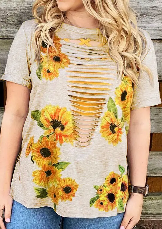 Women Sunflower Hollow Out T-Shirt Femme Tee - Flesh Harajuku Ulzzang Tops Plus Size Vintage Girl Loose Baseball Tshirt 2019
Women Sunflower Hollow Out T-Shirt Femme Tee - Flesh Harajuku Ulzzang Tops Plus Size Vintage Girl Loose Baseball Tshirt 2019