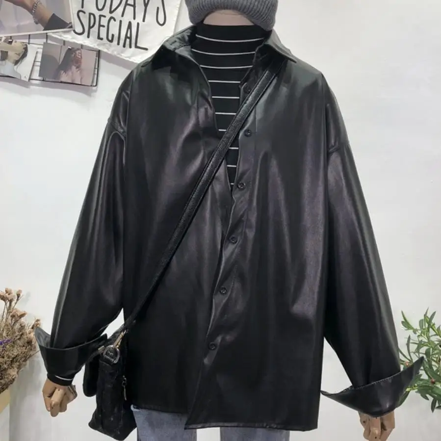 2019 Spring fashion Loose long pu leather shirt women retro single-breasted cardigan leather blouse tops
2019 Spring fashion Loose long pu leather shirt women retro single-breasted cardigan leather blouse tops