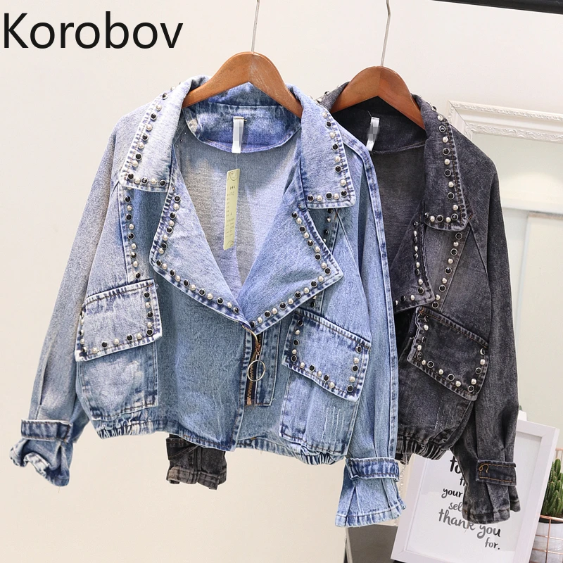 Korobov Denim Jackets Women Autumn Rivet Pearls Loose Casual Crop Female Coats Korean Preppy Style Patchwork Jackets 78144
Korobov Denim Jackets Women Autumn Rivet Pearls Loose Casual Crop Female Coats Korean Preppy Style Patchwork Jackets 78144