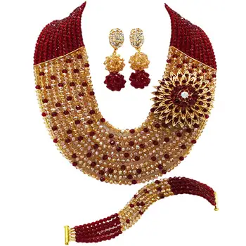 Fashion Wine Gold AB Crystal Beaded Statement Necklace Nigerian Wedding African Beads Jewelry Set for Women 10C-SZ46
Fashion Wine Gold AB Crystal Beaded Statement Necklace Nigerian Wedding African Beads Jewelry Set for Women 10C-SZ46