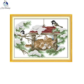 Joy Sunday Deep Sleep Cat and Birds Pattern Cross Stitch Kits 11CT Printed Fabric 14CT Canvas DMC Counted Chinese Embroidery set
Joy Sunday Deep Sleep Cat and Birds Pattern Cross Stitch Kits 11CT Printed Fabric 14CT Canvas DMC Counted Chinese Embroidery set