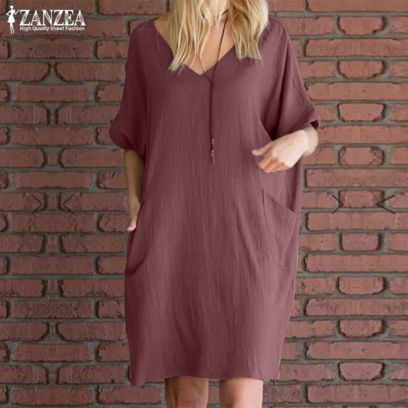 Casual Summer Dress Women's Sundress 2019 ZANZEA Elegant Solid Shirt Dress Plus Size Party Robe Femme V Neck Sarafans Vestidos
Casual Summer Dress Women's Sundress 2019 ZANZEA Elegant Solid Shirt Dress Plus Size Party Robe Femme V Neck Sarafans Vestidos