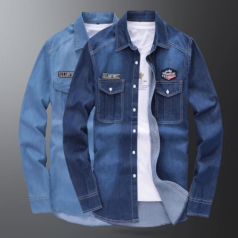 Shirt Spring Male Long Sleeve Man's Autumn Denim Jeans-shirt Denim Cotton mutil-pocket military cargo long sleeve shirt
Shirt Spring Male Long Sleeve Man's Autumn Denim Jeans-shirt Denim Cotton mutil-pocket military cargo long sleeve shirt