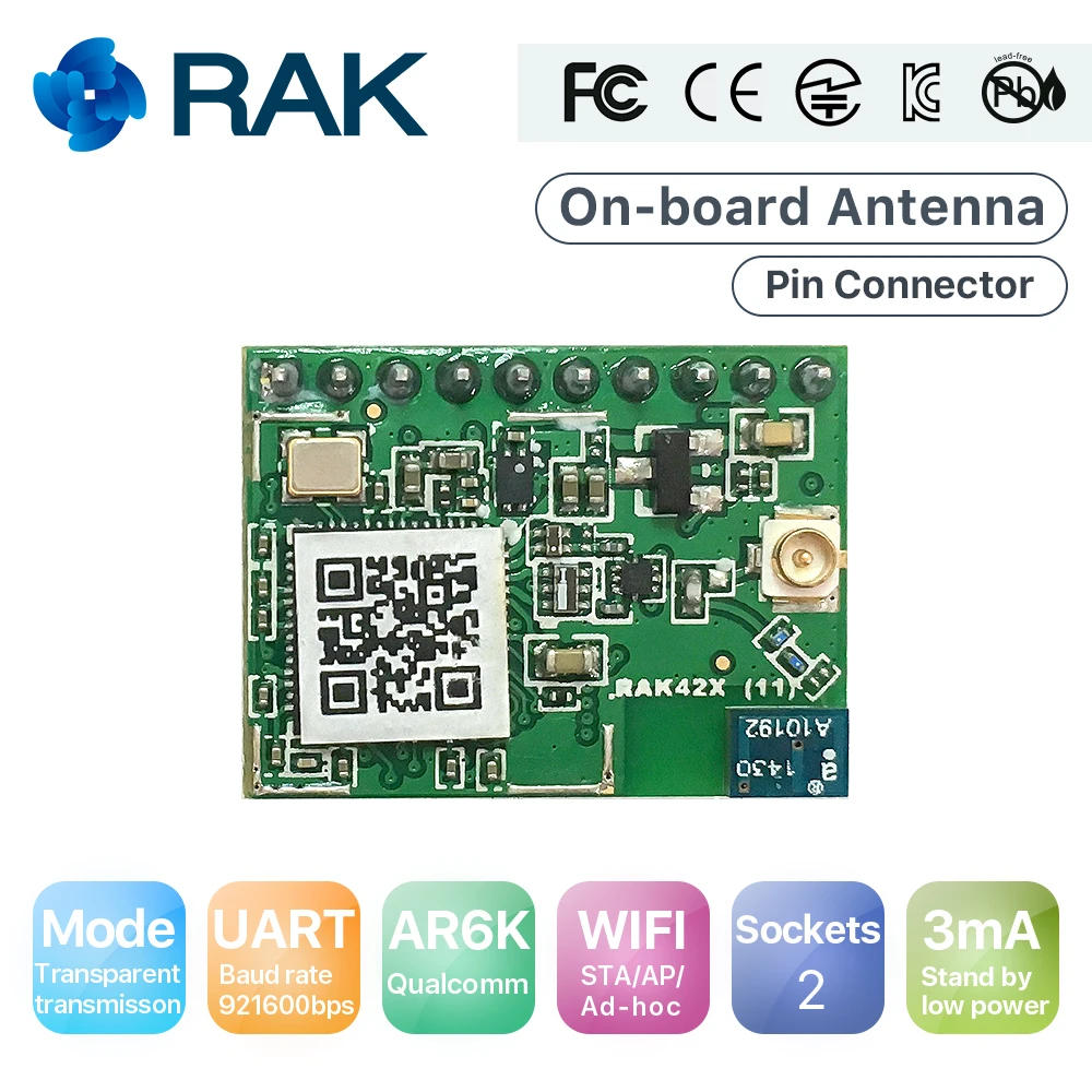 RAK425 Wireless UART Serial WIFI Module to IoT Low Power Tiny Size Pin Connector Industrial Grade Integrated TCP IP ProtocolQ124
RAK425 Wireless UART Serial WIFI Module to IoT Low Power Tiny Size Pin Connector Industrial Grade Integrated TCP IP ProtocolQ124