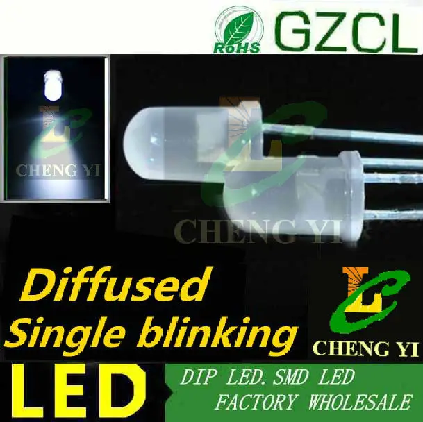 White 1.5Hz single blinking light emitting diode 5mm diffused dip led 6000-7000K 3.0-3.5V flash 90times/min
White 1.5Hz single blinking light emitting diode 5mm diffused dip led 6000-7000K 3.0-3.5V flash 90times/min