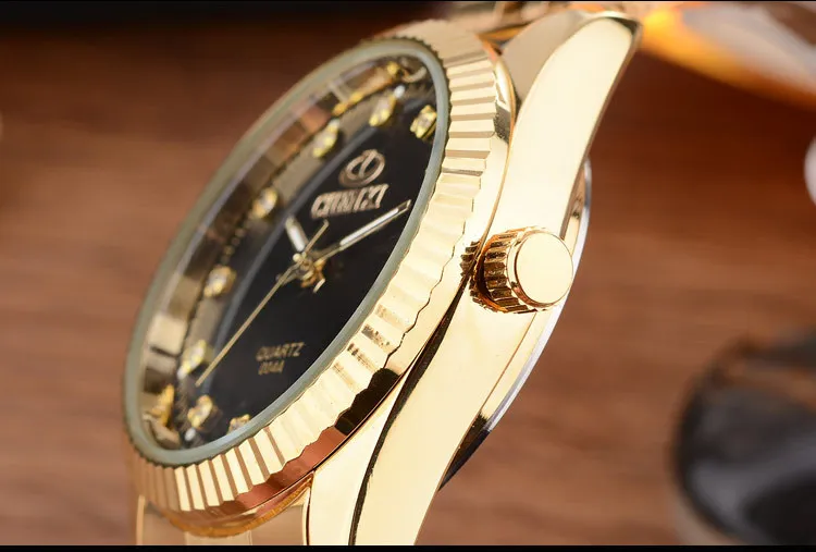 Женские кварцевые часы CHENXI водонепроницаемые золотые со стразами под платье