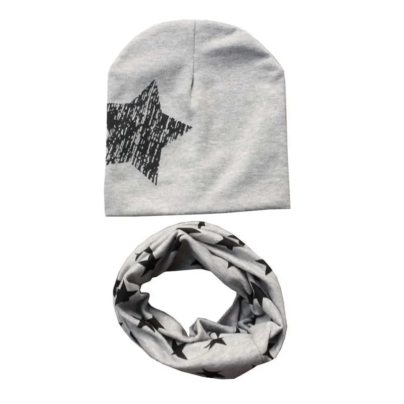 Kids Hat Scarf + Hats Set Autumn Winter Cotton Scarf-collar Warm Beanies Star Print Infant Sets Accessories |