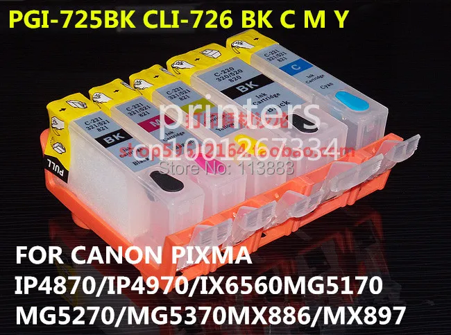 PGI-725 CLI726 refillable ink cartridge for canon PIXMA IP4870 IP4970 IX6560 MG5170 MG5270 MG5370 MX886 MX897 auto reset chip
PGI-725 CLI726 refillable ink cartridge for canon PIXMA IP4870 IP4970 IX6560 MG5170 MG5270 MG5370 MX886 MX897 auto reset chip