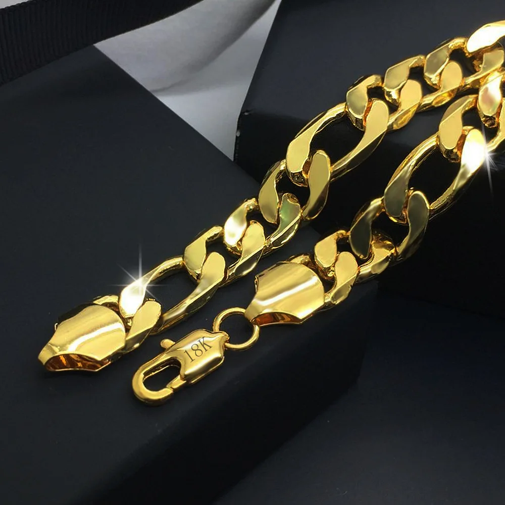 High-quality 18KGP Gold Color 12mm 21CM Figaro Chain Bracelet Pulseira Mens Wholesale Fashion Jewelry Prevent Allergy
High-quality 18KGP Gold Color 12mm 21CM Figaro Chain Bracelet Pulseira Mens Wholesale Fashion Jewelry Prevent Allergy