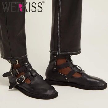 WETKISS Punk Boots Women Cow Leather Ankle Boot Square Toe Flat Shoes Female Studded Motorcycle Shoes Ladies Casual Shoes Summer 
WETKISS Punk Boots Women Cow Leather Ankle Boot Square Toe Flat Shoes Female Studded Motorcycle Shoes Ladies Casual Shoes Summer