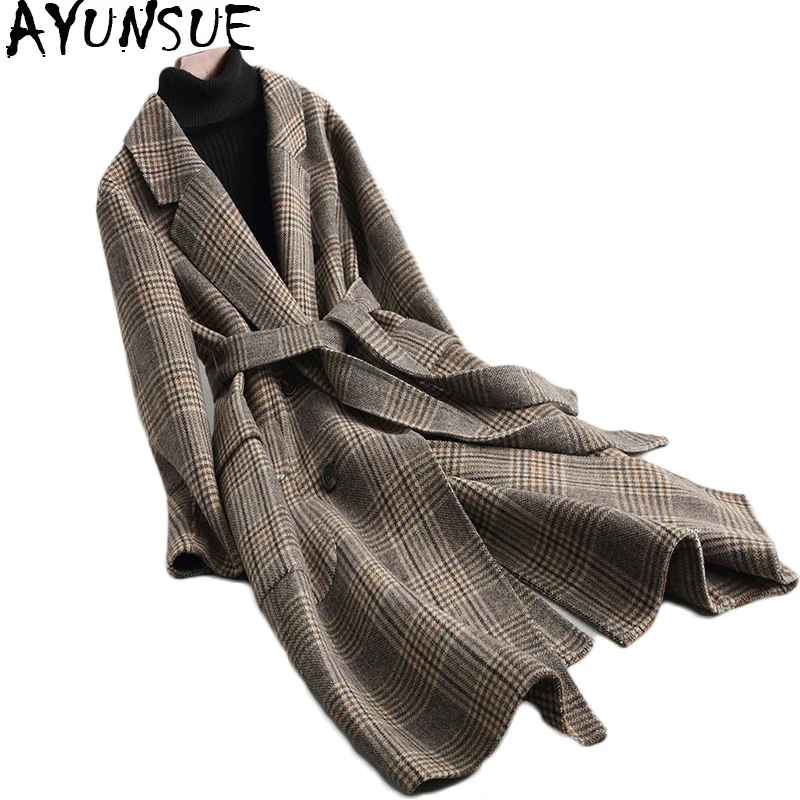 AYUNSUE 2019 Fashion Wool Coat Women Plaid Double side Women's Coats Long Winter Female Jacket With Belt manteau femme 18015
AYUNSUE 2019 Fashion Wool Coat Women Plaid Double side Women's Coats Long Winter Female Jacket With Belt manteau femme 18015