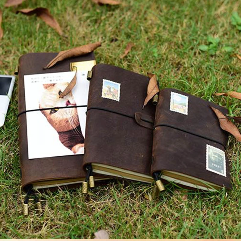 Image Leather notebook for travel pure handmade and vintage notebook can gift and DIY first layer leather free shipping