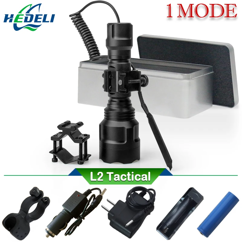 

1 mode spotlight hunting tactical flashlight led torch cree xm l2 xml t6 Rechargeable 18650 waterproof light searchlight lumen