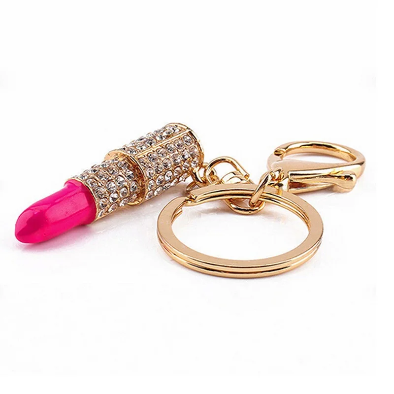 Lipstick-Rhinestone-Crystal-Keyring-Charm-Pink-Pendant-Car-Gold-KeyChain-For-Woman-Gift-GM469 (2)