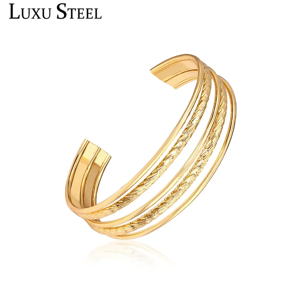 LUXUSTEEL 2019 New Gold Cuff Bangles Stainless Steel Multilayer Bracelets & Bangles For Women/Men Unique Jewelry Party Gift
LUXUSTEEL 2019 New Gold Cuff Bangles Stainless Steel Multilayer Bracelets & Bangles For Women/Men Unique Jewelry Party Gift