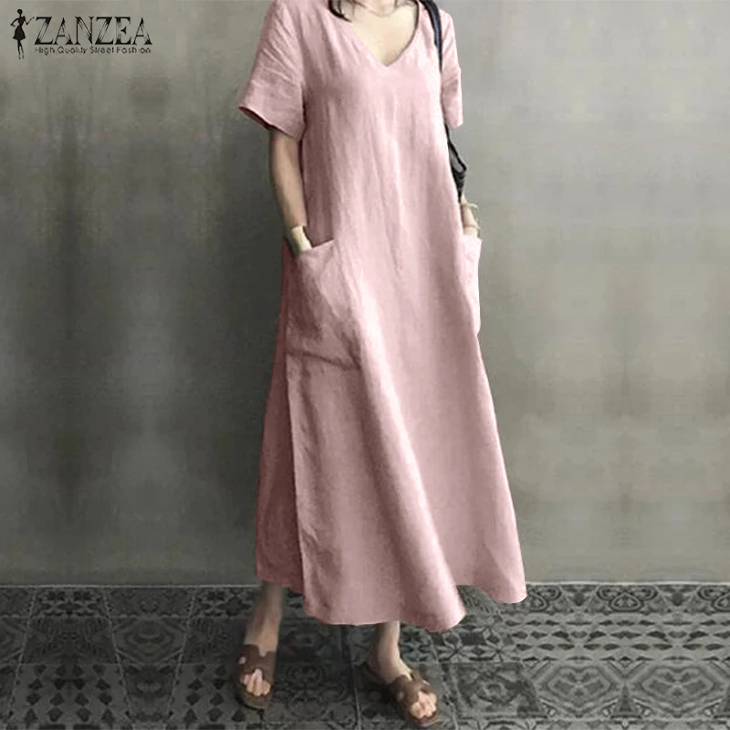 2019 ZANZEA Casual Short Sleeve Dress Summer Solid V Neck Sundress Women Vintage Cotton Linen Party Sarafans Vestidos Femme Robe
2019 ZANZEA Casual Short Sleeve Dress Summer Solid V Neck Sundress Women Vintage Cotton Linen Party Sarafans Vestidos Femme Robe