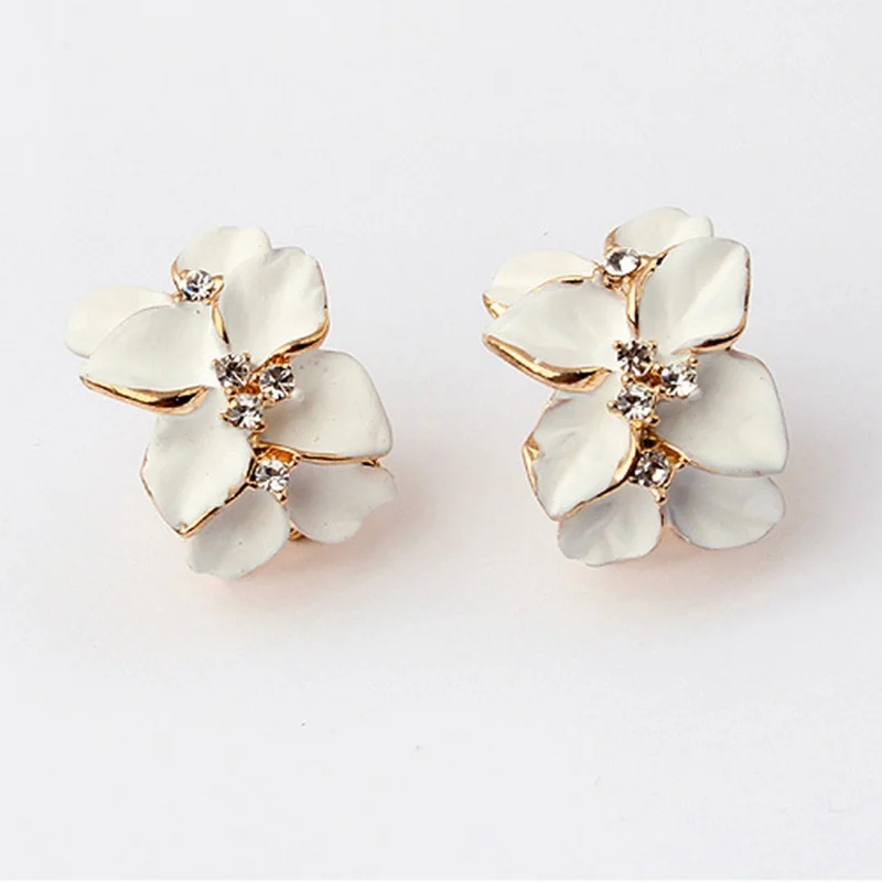 

Women Fashion Elegant Crystal Gardenia Flower Ear Studs Rhinestone Earrings Ear Hoop Buckle Earrings