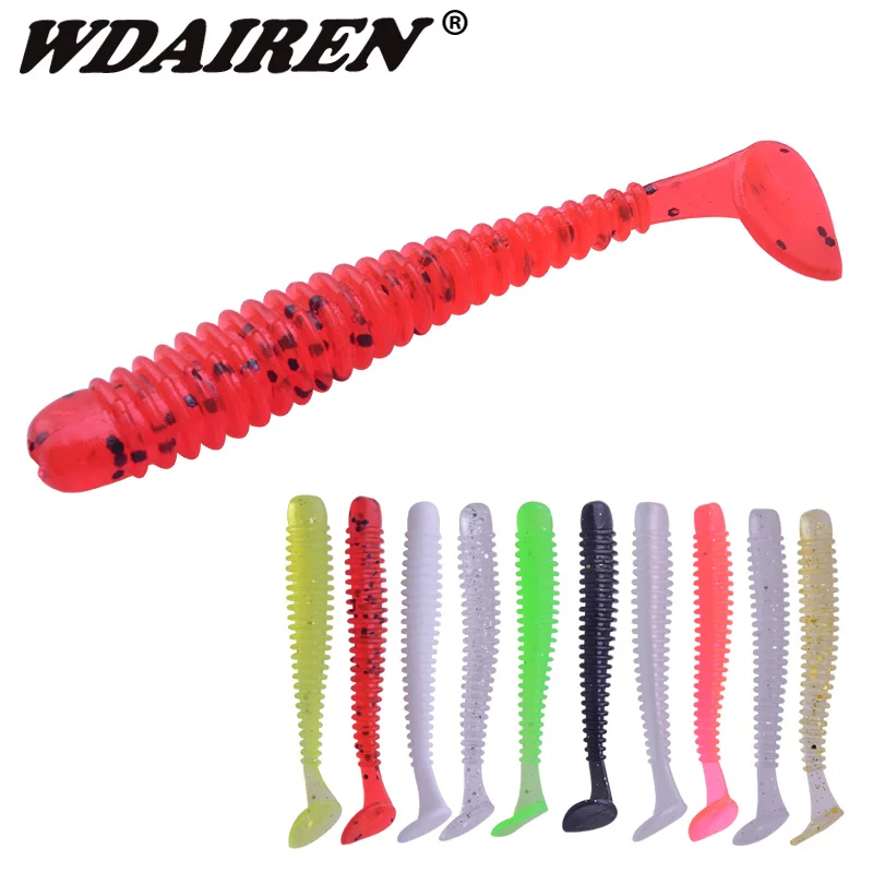 

10Pcs/lot Fishing Lure Soft Bait 7cm 2g T Tail Soft Worm Silicone Baits Swimbait Bass Shad Wobbler Carp lures for fishing