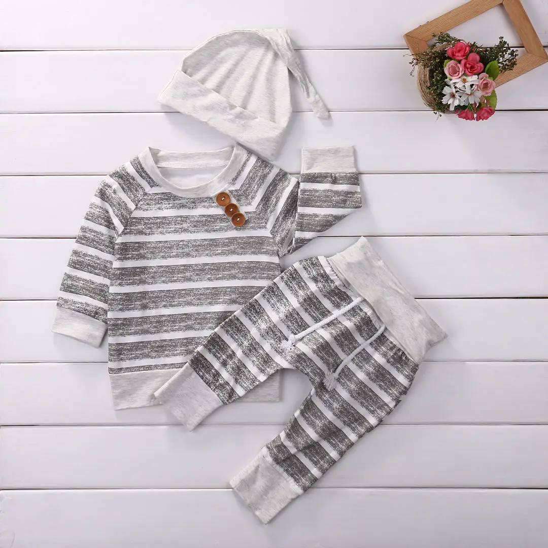 Casual Striped Baby Clothes Set Newborn Infant Bebes Boys Girls Long Sleeve T-shirt TOPS + Pant+Hat Outfit Bebek Giyim Tracksuit
Casual Striped Baby Clothes Set Newborn Infant Bebes Boys Girls Long Sleeve T-shirt TOPS + Pant+Hat Outfit Bebek Giyim Tracksuit