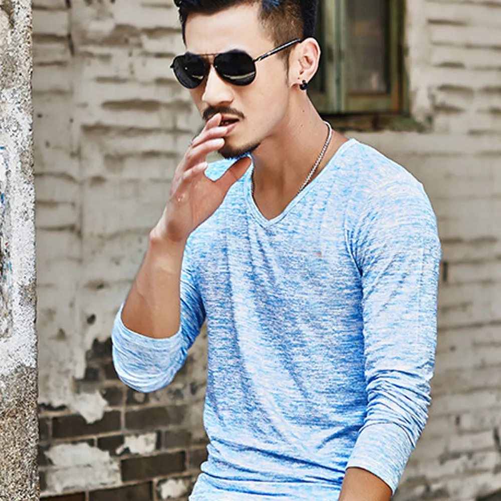 T Shirt Men Blue V-neck Solid Polyester T Shirt Men Spring Autumn Period Long Sleeve Cultivate One's Morality Men's streetwear
T Shirt Men Blue V-neck Solid Polyester T Shirt Men Spring Autumn Period Long Sleeve Cultivate One's Morality Men's streetwear