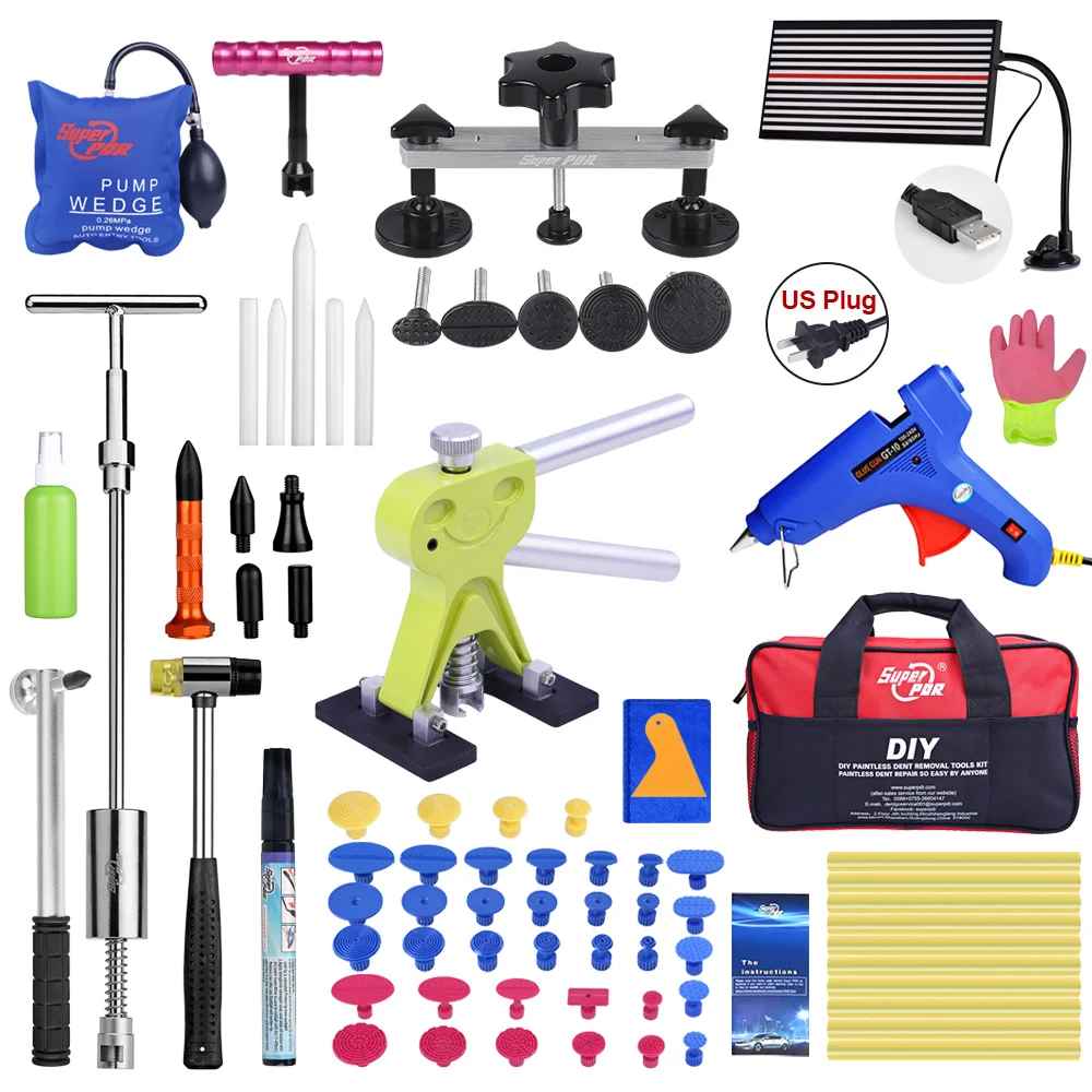 PDR Dent Puller Kit LED Line Board Car Removal Set with Glue Sticker Pump Wedge 5pcs Tape Down Pen Rubber Hammer for Hail
PDR Dent Puller Kit LED Line Board Car Removal Set with Glue Sticker Pump Wedge 5pcs Tape Down Pen Rubber Hammer for Hail