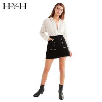 HYH HAOYIHUI Woman Solid Black Skirt Casual A-line Rivet Empire Rivets Pockets Mini Skirt 2018 Summer New Fashion Skirt
HYH HAOYIHUI Woman Solid Black Skirt Casual A-line Rivet Empire Rivets Pockets Mini Skirt 2018 Summer New Fashion Skirt