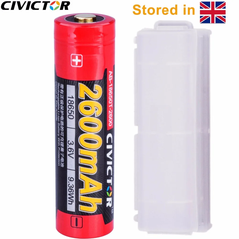 CIVICTOR 3.7v 18650 Battery Protected 2600mah Li-ion 18650 Rechargeable Battery Button Top 3.6V 18650 Lithium ion Flashlight
CIVICTOR 3.7v 18650 Battery Protected 2600mah Li-ion 18650 Rechargeable Battery Button Top 3.6V 18650 Lithium ion Flashlight